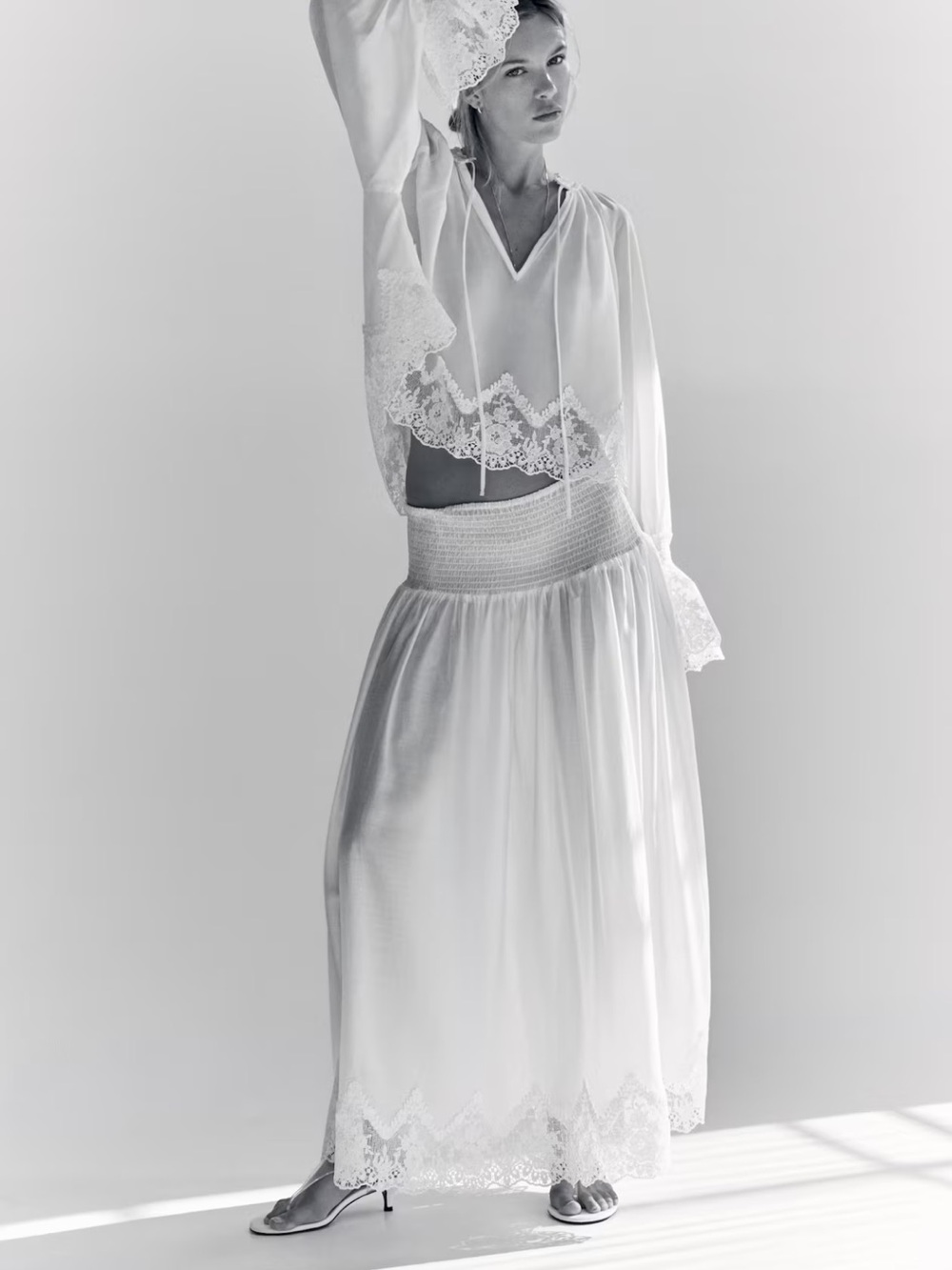 NWT H&M Lace Trim Smocked Skirt